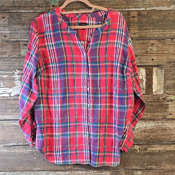 Talbots Plaid Button-Up Shirt - Red and Blue, Ladies Size XL - Picture 1 of 4